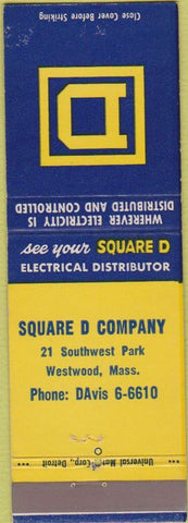 Matchbook Cover - Square D Co Westwood MA Eletcrical