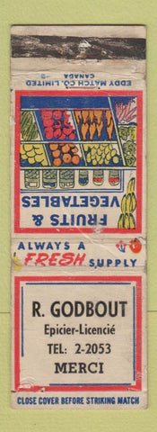 Matchbook Cover - R Godbout Grocery QC WORN