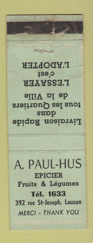 Matchbook Cover - A Paul Hus Grocery Lauzon QC WORN