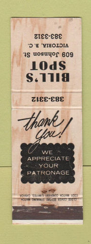 Matchbook Cover - Bill's Spot Victoria BC WEAR