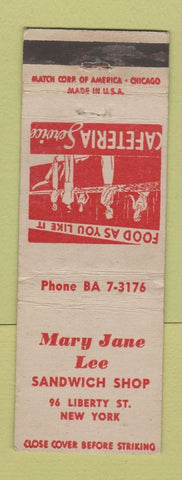 Matchbook Cover - Mary Jane Lee Sandwich Shop New York City