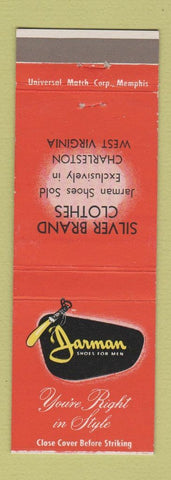 Matchbook Cover - Jarman Shoes Silver Brand Clothes Charleston WV