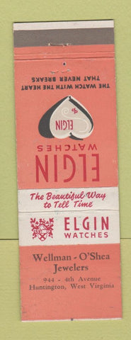 Matchbook Cover - Elgin Watches Wellman O'Shea Jewelry Huntington WV