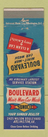 Matchbook Cover - Sunoco oil gas Boulevard Car Wash Arlington VA
