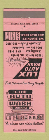 Matchbook Cover - Lux Car Wash Lincoln Park Southgate MI