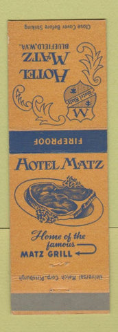 Matchbook Cover - Hotel Matz Bluefield WV