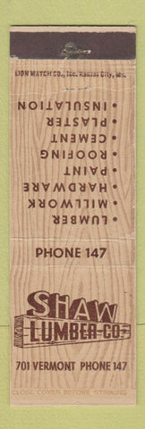 Matchbook Cover - Shaw Lumber