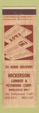 Matchbook Cover - Nickerson Lumber Plywood North Hollywood CA