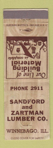 Matchbook Cover - Sandford and Zartman Lumber Winnebago IL WORN
