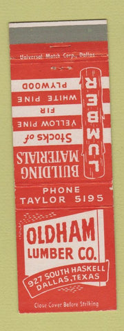 Matchbook Cover - Oldham Lumber Dallas TX