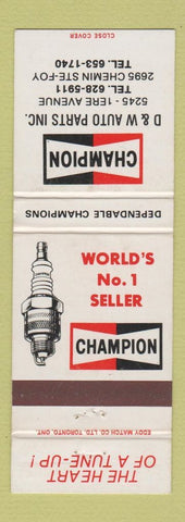 Matchbook Cover - Champion Spark Plugs D&W Auto Parts Ste Foy QC