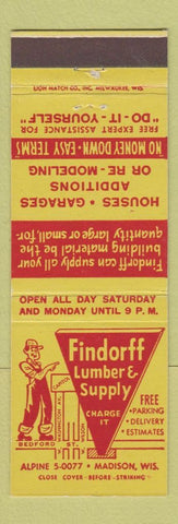 Matchbook Cover - Findorff Lumber and Supply Madison WI