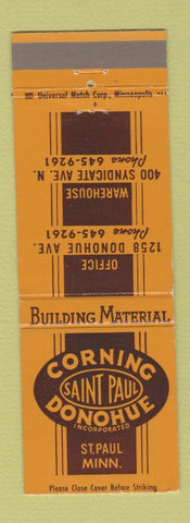 Matchbook Cover - Corning Donahue Building Materials St Paul MN lumber