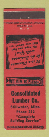 Matchbook Cover - Consolidated Lumber Stillwater MN