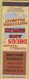 Matchbook Cover - Boulevard Drugs Charlotte NC
