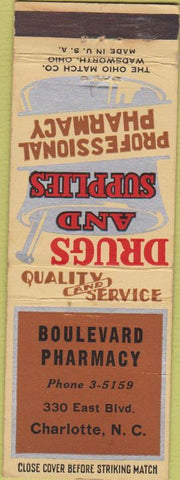 Matchbook Cover - Boulevard Drugs Charlotte NC