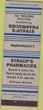 Matchbook Cover - Straup's Drugs Easton PA