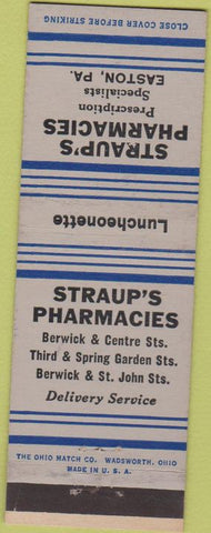 Matchbook Cover - Straup's Drugs Easton PA