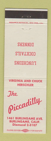 Matchbook Cover - The Piccadilly Restaurant Burlingame CA