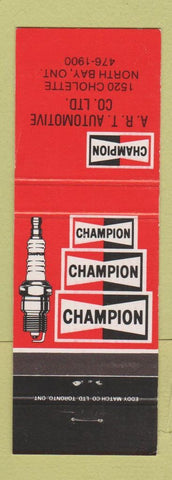 Matchbook Cover - Champion Spark Plugs ART Auto Parts North Bay ON