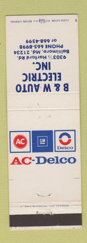 Matchbook Cover - AC Delco Auto Parts B&W Baltimore MD
