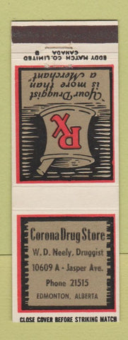 Matchbook Cover - Corona Drug Store Edmonton AB
