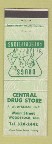 Matchbook Cover - Central Drug Store Woodstock NB