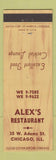 Matchbook Cover - Alex's Restaurant Chicago IL