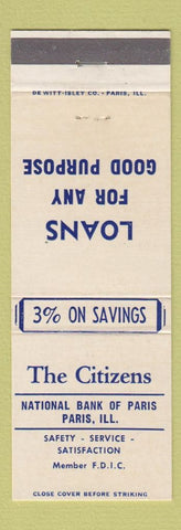 Matchbook Cover - Citizens National Park Paris IL