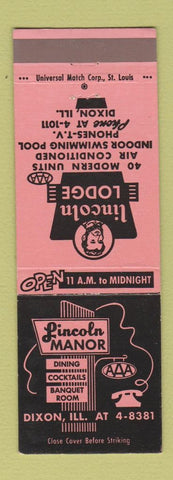 Matchbook Cover - Lincoln Lodge Manor Dixon IL