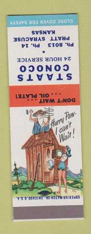 Matchbook Cover - Staats Conoco oil gas Pratt Syracuse KS hillbilly SAMPLE