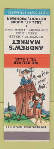Matchbook Cover - Andrew's Market Grocery Detroit MI hillbilly SAMPLE