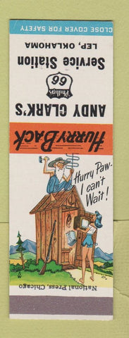 Matchbook Cover - Andy Clark's Phillips 66 oil gas Lep OK hillbilly SAMPLE