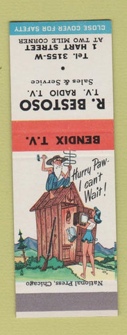 Matchbook Cover - R Bestoso TV Radio Bendix hillbilly SAMPLE