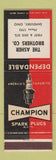 Matchbook Cover - Champion Spark Plugs Asher Brothers Sandusky OH
