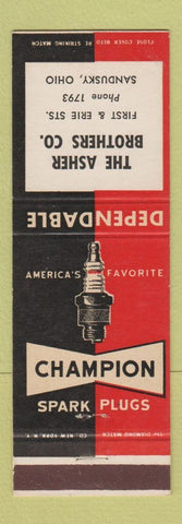 Matchbook Cover - Champion Spark Plugs Asher Brothers Sandusky OH