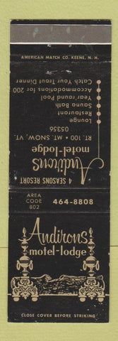Matchbook Cover - Andirons Motor Lodge Mount Snow VT