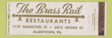 Matchbook Cover - Brass Rail Restaurant Allentown PA WEAR Full Length