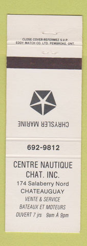 Matchbook Cover - Chrysler Marine Boat Motors Nautique Chateauguay QC