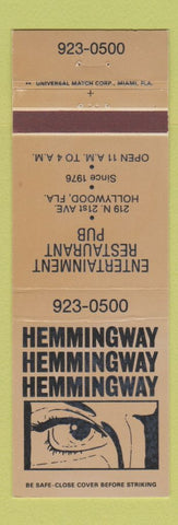 Matchbook Cover - Hemmingway Restaurant Hollywood FL