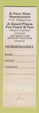 Matchbook Cover - Hemmingway Restaurant Hollywood FL