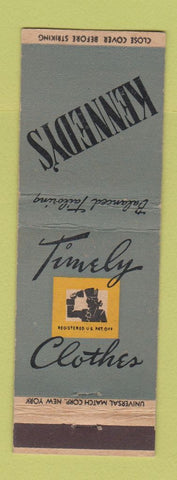 Matchbook Cover - Timely Men's Clothes Kennedy's Boston Worcester Lynn MA