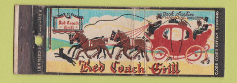 Matchbook Cover - Red Coach Grill Boston Saugus Wayland Hingam MA