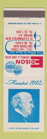 Matchbook Cover - Edison Savings and Loan Bayside NY