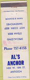 Matchbook Cover - Al's Anchor Antioch CA WORN