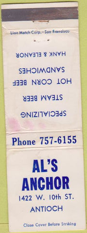 Matchbook Cover - Al's Anchor Antioch CA WORN