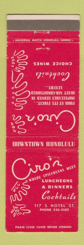 Matchbook Cover - Ciro's Restaurant Honolulu Hawaii