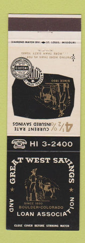 Matchbook Cover - Great West Savings Boulder Colorado