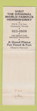 Matchbook Cover - Hemmingway by the Sea Fort Lauderdale FL