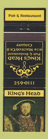 Matchbook Cover - King's Head Pub Restaurant Calgary AB